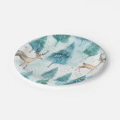 冬の森のクリスマスに水色の鹿 ペーパープレート (アングル)