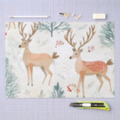冬の森のクリスマスに水色の鹿 薄葉紙 (クラフト)