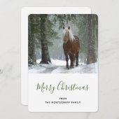 冬の森のクリスマスに風光明媚な茶色の馬 シーズンカード (正面/裏面)