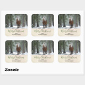 冬の森のクリスマスに風光明媚な茶色の馬 スクエアシール (シート)