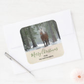 冬の森のクリスマスに風光明媚な茶色の馬 スクエアシール (封筒)