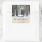 冬の森のクリスマスに風光明媚な茶色の馬 スクエアシール (バッグ)