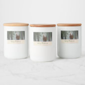 冬の森のクリスマスに風光明媚な茶色の馬 フードラベル (ボトル)