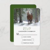 冬の森のクリスマスに風光明媚な茶色の馬 出欠カード (正面/裏面)