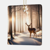 冬の森のクリスマスの牡鹿 セラミックオーナメント (左)