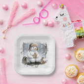 冬の森のクリスマスの雪だるまの友達たち ペーパープレート (パーティー)