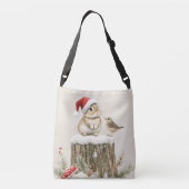冬の森のクリスマスウサギと鳥 クロスボディバッグ (裏面)