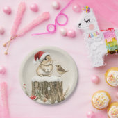 冬の森のクリスマスウサギと鳥 ペーパープレート (パーティー)