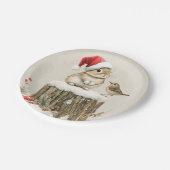冬の森のクリスマスウサギと鳥 ペーパープレート (アングル)