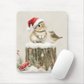 冬の森のクリスマスウサギと鳥 マウスパッド (マウス)