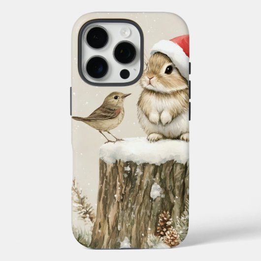 冬の森のクリスマスウサギと鳥 Case-Mate iPhoneケース (裏面)