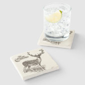 冬の森のクリスマスシカ ストーンコースター (横)