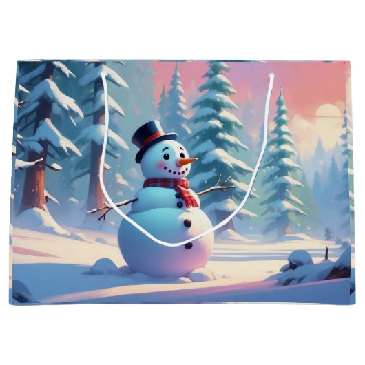 冬の森のクリスマススノーマン ラージペーパーバッグ (正面)
