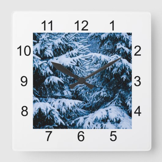 冬の森のクリスマスツリー スクエア壁時計 (正面)