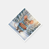 冬の森のクリスマスネズミ スタンダードカクテルナプキン (角)