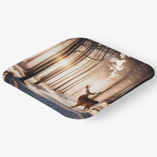 冬の森のクリスマスバック ペーパープレート (傾斜あり)