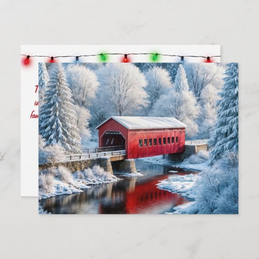 冬の森のクリスマスレッドカバー橋 シーズンポストカード (正面/裏面)