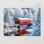 冬の森のクリスマスレッドカバー橋 シーズンポストカード (正面)