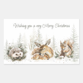 冬の森のクリスマス動物たち 長方形シール