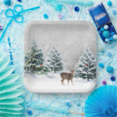 冬の森のクリスマス鹿 ペーパープレート (パーティー)