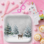 冬の森のクリスマス鹿 ペーパープレート (パーティー)