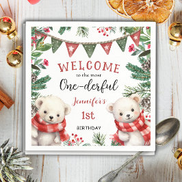 冬の森のクリスマス 2歳の誕生日ペーパー スタンダードカクテルナプキン
