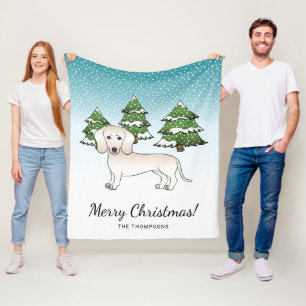 冬の森のクリームスムースコートダックスフンド フリースブランケット