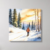 冬の森のクロスカントリースキーヤー キャンバスプリント (正面)