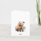 冬の森のグリズリーベアの子 ツリーの雪景色の中で シーズンカード (裏面)