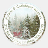 冬の森のシーン赤いスレッドのクリスマスアドレス ラウンドシール (正面)