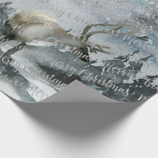 冬の森のスタグディアメリークリスマス ラッピングペーパー (角)