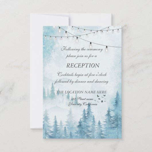 冬の森のストリングライト 結婚式の披露宴 招待状 (正面)