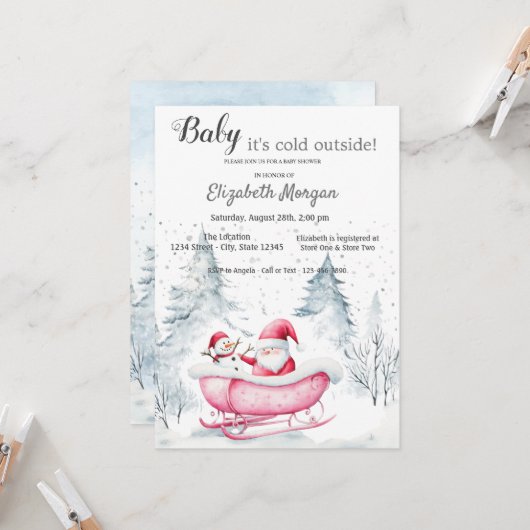冬の森のスリーライトサンタクロース赤ちゃんシャワー 招待状 (正面/裏面インサイチュ)