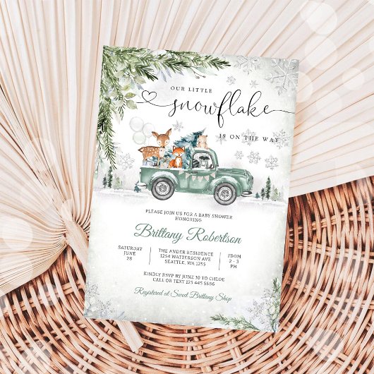 冬の森のトラックベイビーシャワー招待状 招待状