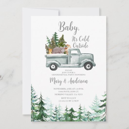 冬の森のトラック動物の性別を明らかにする 招待状 (正面)