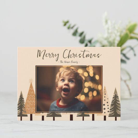 冬の森のニュートラルフォトクリスマス シーズンカード (スタンド正面)