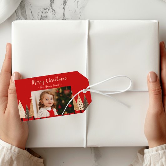 冬の森のニュートラル風景写真クリスマス ギフトタグ