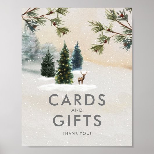 冬の森のパーティーカードとギフトのポスター看板 ポスター (正面)