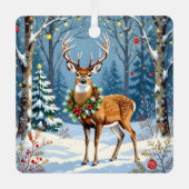 冬の森のフェスティバル鹿 メタルオーナメント (正面)
