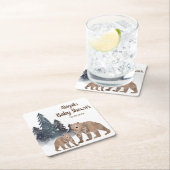 冬の森のベアーズスカンジニュートラル赤ちゃんシャワー スクエアペーパーコースター (インサイチュ)