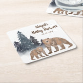 冬の森のベアーズスカンジニュートラル赤ちゃんシャワー スクエアペーパーコースター (アングル)