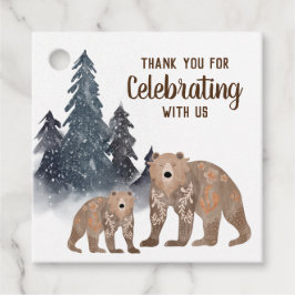 冬の森のベアーズスカンジニュートラル赤ちゃんシャワー フェイバータグ