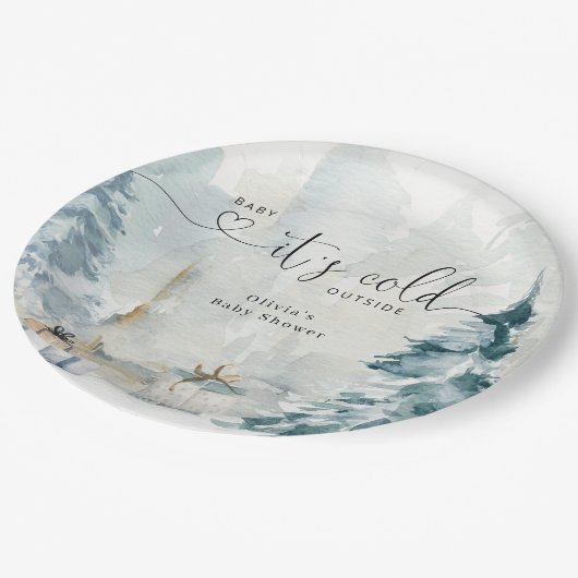 冬の森のベビーその冷たい外の赤ちゃんシャワー ペーパープレート (アングル)