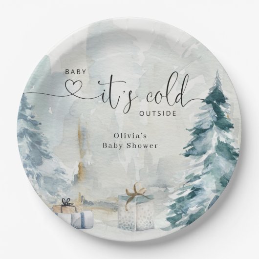冬の森のベビーその冷たい外の赤ちゃんシャワー ペーパープレート (正面)