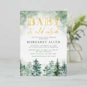 冬の森のベビーその冷たい外の赤ちゃんシャワー 箔招待状 (立ち正面)