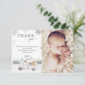 冬の森のベビーその冷たい外シャワー写真 サンキューカード (スタンド正面)