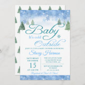 冬の森のベビーその冷たい屋外ベビーシャワー 招待状 (正面/裏面)