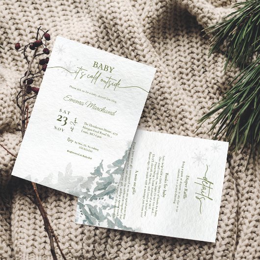 冬の森のベビーの冷たい外の赤ちゃんシャワー 招待状