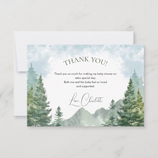 冬の森のベビーシャワー感謝カード (正面)