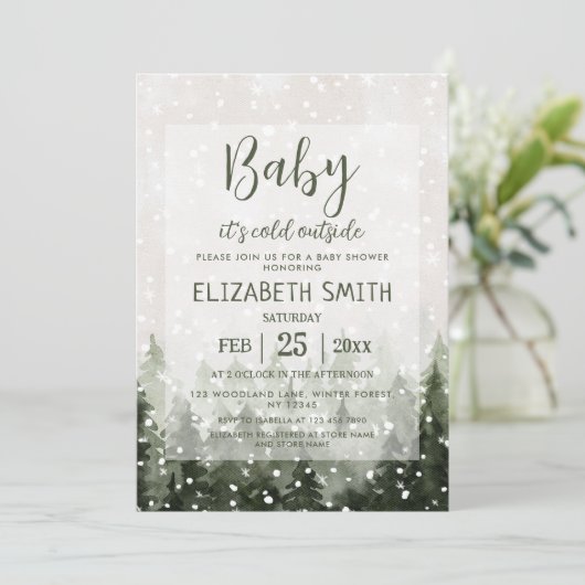 冬の森のベビーベビーシャワー外は寒い 招待状 (スタンド正面)
